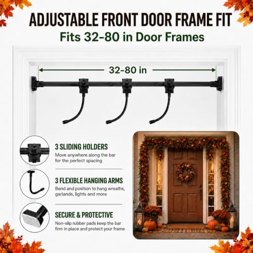 Garland Hanger for Front Door Frame, Large 32"-80" Adjustable Wreath Holder