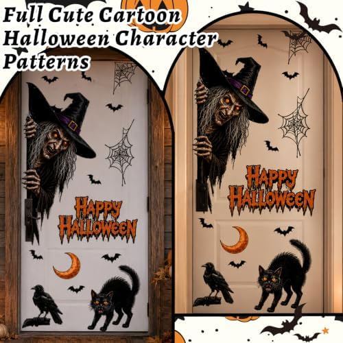 44.88 x 15.75 in Halloween Door Decals Giant Witch Cat Stickers
