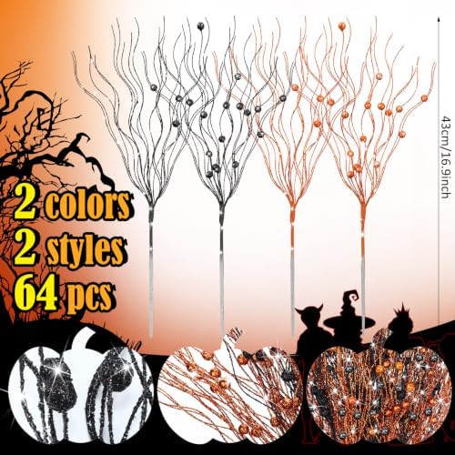 Giegxin 32 Pack Halloween Centerpiece Decor Black Orange Stem Picks
