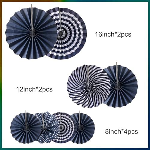 Navy Blue Party Deocrations Hanging Paper Round Fan Nautical for Boy Party