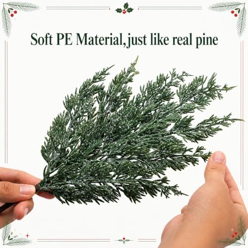 12 Pcs 16.5" Artificial Christmas Snow Pine Branches with Red Berry Stems