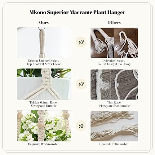 Mkono Macrame Plant Hanger Indoor 35 Inch Hanging Planter Basket Ivory 3Pcs
