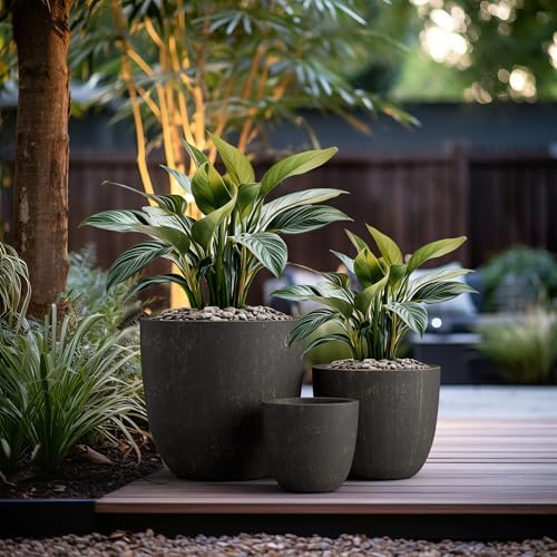 Kante Set of 3 Vintage BRN Concrete Bowl Planters 18" 14" 10" Dia