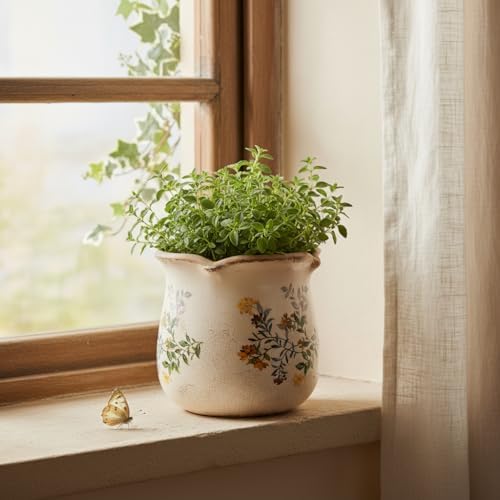 Ceramic Flower Vase, Rustic Farmhouse Vases & Planting Pots with Drainage