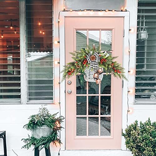 DearHouse 28inch Artificial Christmas Swag,Christmas Wreath with Wintry Pine Collection and 30 LED Lights for Christmas Holiday Home Decor