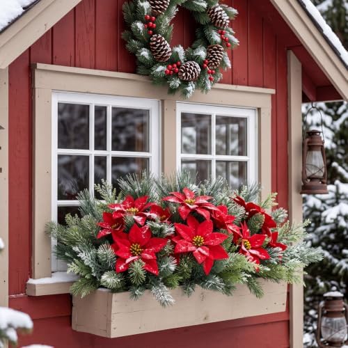 Suncalla 24 Pcs Artificial Christmas Flowers for Outdoors Winter, Stylish