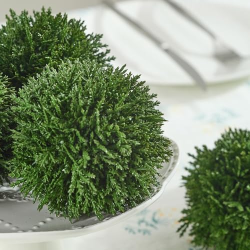 Heleze 4 Inch Decorative Balls, Real Touch Cedar Topiary Ball Faux Greenery Boxwood Balls for Centerpiece Bowls Farmhouse Home Decor 3 Pcs