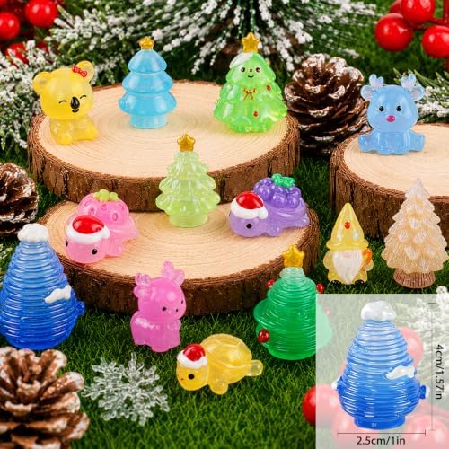 DIYDEC 60PCS Luminous Chistmas Resin Figures Toys Miniature Garden Decor
