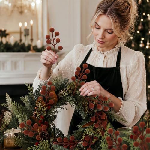 48 Pcs Brown 6.5 Inch Christmas Holly Berry Stems