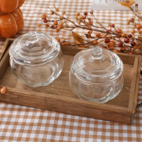 Halloween Decorations-2 PCS Glass Pumpkin Jars with Lid Candy Storage
