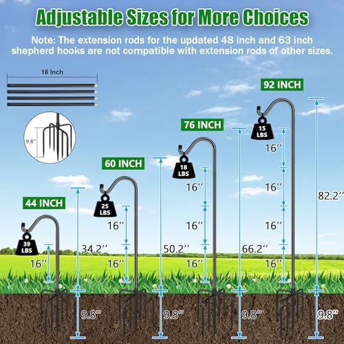 FEED GARDEN 92 Inch Adjustable Outdoor Shepherds Hook Bird Feeder Pole with 7 Prongs Base, Premium Steel Heavy Duty Tall Shepards Hooks for Hanging Bird Feeders, Plant Basket, Lanterns, 1 Pack