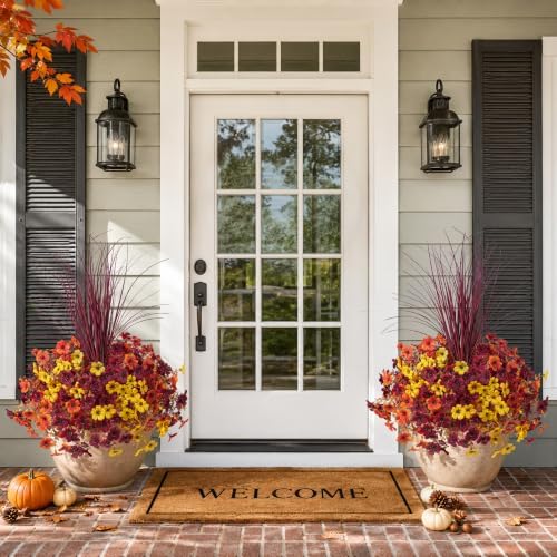 Ivydale Artificial Mums Flowers for Outdoors 12 Pcs + Burgundy Grass