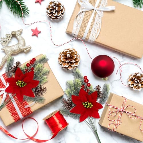 4 Pcs 13.4'' Velvet Poinsettias Artificial Christmas Flowers Outdoor