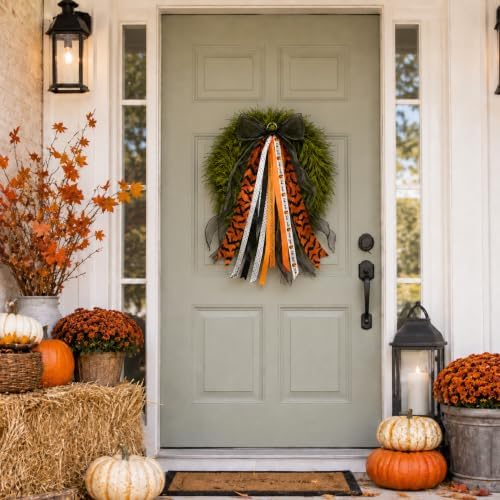 Halloween Wreath Sash Front Door Ribbon Bow Bat Streamer Decor