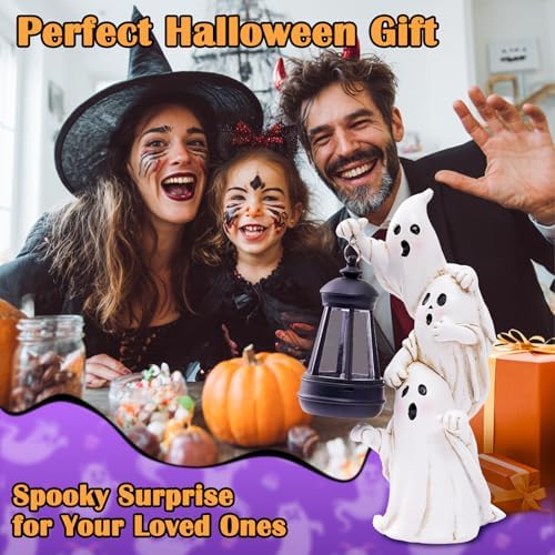 twinbling Triple Ghosts Halloween Decorations Outdoor with Solar Lantern,Cute Spooky Halloween Ghost Figurines,Ghost Decor Outside Decor for Yards Porches Gardens Lawn Party