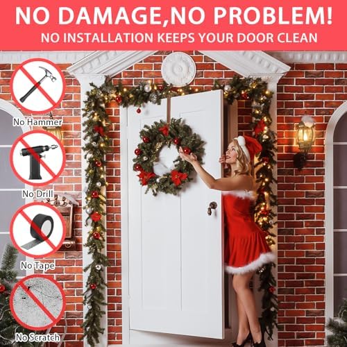 12" Wreath Hanger Over The Door Hooks, Non Scratch Metal Wreath Door Hanger