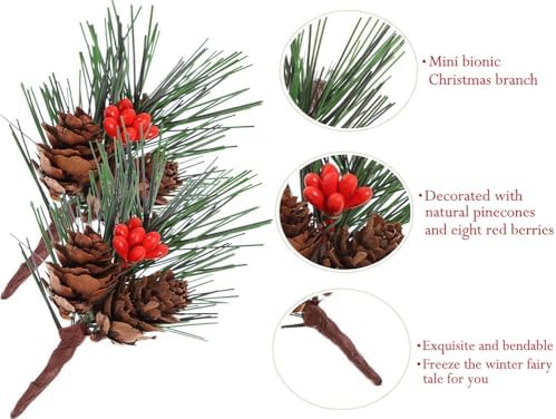 AKOAK 8 Pcs Mini Christmas Tree Picks, Artificial Pine Flower Branches with Berries for Holiday Decor, Gift Box Bouquet Wedding Party Home Decoration