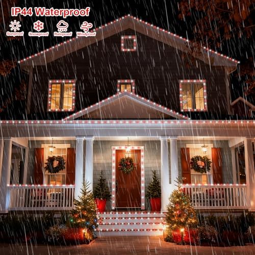 QITONG Red and White Solar Rope Lights, 2 Pack Each 33ft 100 LED Christmas String Light, 8 Modes Fairy Lights in Clear Thin Tube