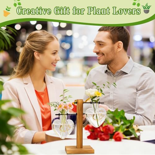 XXXFLOWER Plant Propagation Station Terrarium Wooden Stand 2 Love Bulb Vase