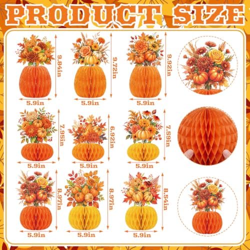 AmazingSpark 9 Pcs Fall Paper Honeycomb Centerpiece for Table Flower Decor