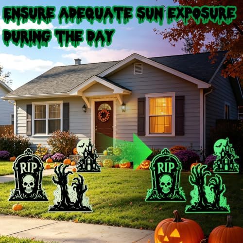 8pcs Glow Halloween Yard Signs with Stakes, Outdoor Halloween Decor