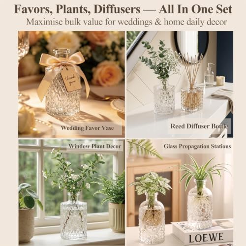Clear Glass Bud Vase Set of 24 Pcs,Small Bud Vases in Bulk,Glass Crystal Flower Vases Table Centerpieces for Party Event Wedding Decor Baby Shower Decorations (Clear, 24 Pcs)