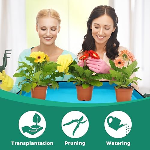 39.5"x31.5" Plant Transplanting Mat - Thickened Waterproof Potting Mat, Succulent Gardening Mat, Portable Repotting Mat for Mess Control, Indoor Outdoor Use (PVC-Blue)