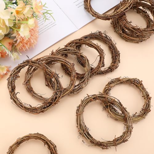 12 Pcs 3 Inch Natural Grapevine Wreaths, Hand-Woven Vine Branch Wreath, Rattan Wreath for DIY Crafts, Christmas Decorations, Home & Event Styling Party Wedding Decor