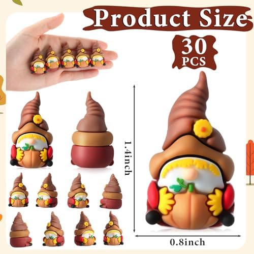 Beeveer 30 Pcs Fall Scarecrow Gnome Figurines, Mini Pumpkin Harvest Decor