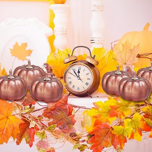 Winlyn 12 Pcs Rose Gold Pumpkins Small Artificial Pumpkins Decorative Pumpkins Faux Foam Pumpkins for Gifts Fall Wedding Baby Shower Thanksgiving Halloween Holiday Table Centerpiece Mantel Décor