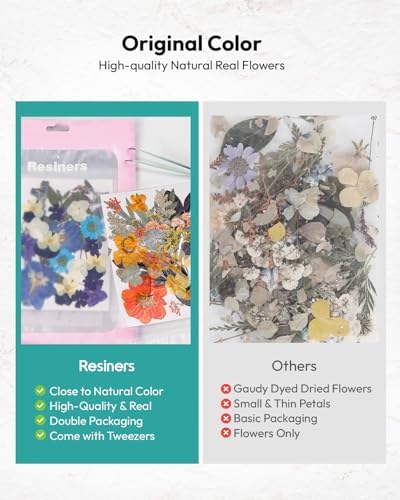 Resiners 100Pcs Dried Flowers, Pressed Flowers for Craft(Retro Style)