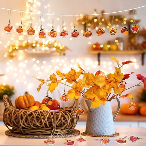 36Pcs Turkey Ornaments Double Side Thanksgiving Hanging Decoration