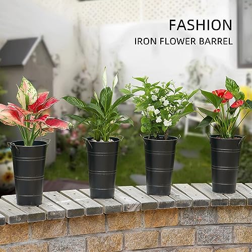 Notakia 12 Inch Large Galvanized Metal Vases Farmhouse French Flower Bucket Vases for Cut Flowers for Home Decor and Wedding Table Centerpiece Decorations (Large Blcak 4Pcs)