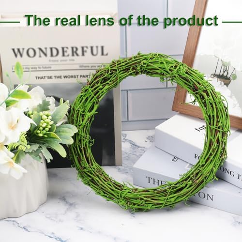 10 Pcs 8 inch Natural Grapevine Wreath Set, Green