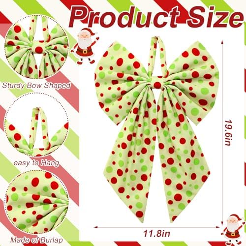 Suncalla 2 Pcs Red Green Christmas Dot Wreath Bows 18'' x 12''