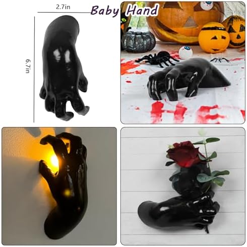 Halloween Decorations Indoor Outdoor 3 Pack Wall Mount Creepy Hands&Candles