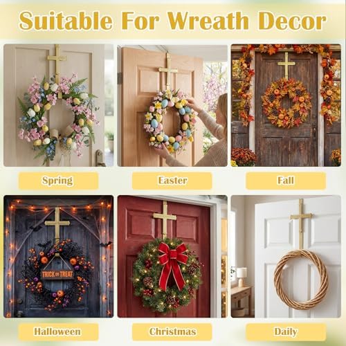 Frienda 15.7" Metal Gold Cross Wreath Hanger for Front Door Wreath Hooks