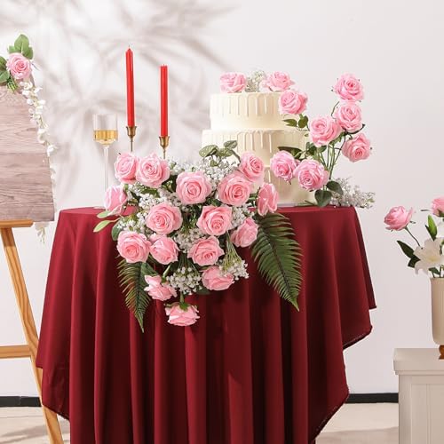 Pink Fake Roses Artificial Flowers - 10 Pcs Fake Artificial Roses Silk Flowers with Stems for Home Wedding Hotel Office Centerpiece Decor