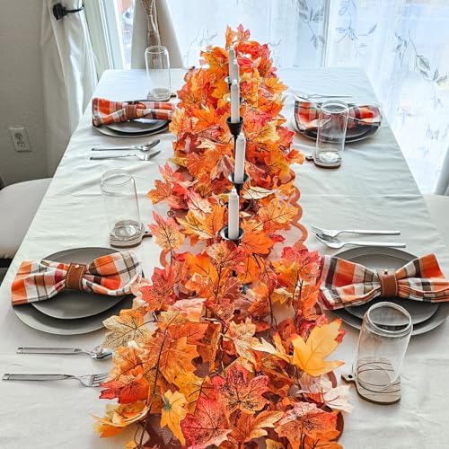 CQURE 18 Pack Artificial Fall Leaf Garland (106.2Ft Total), Autumn Garland Maple Leaves Vines for Thanksgiving Home Fireplace Arch Decor