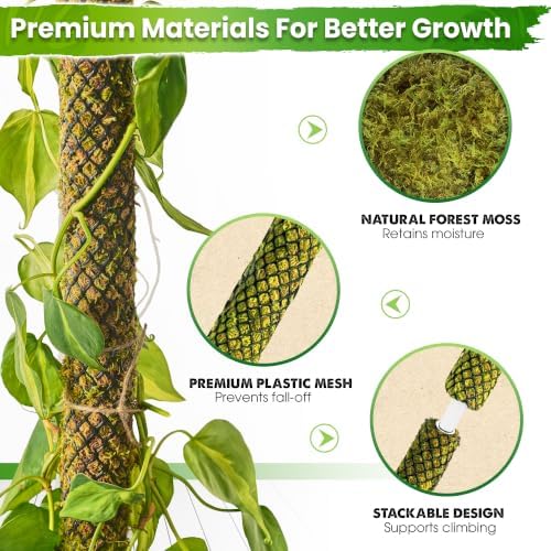 DUSPRO 4 Pack 22" Black Stackable Mesh Moss Pole for Plants