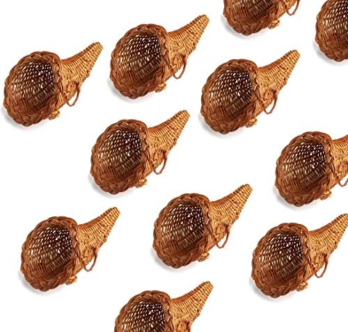 Bulk Group of 12 Thanksgiving Cornucopia Horn of Plenty Baskets - Wicker Cornucopias for Fall Decorating and Displays by Factory Direct Craft