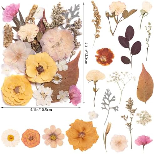 90pcs Boho Pressed Flowers Bulk, Vintage Dried Flower Leaves, Natural Fall Pressed Dried Flowers with Tweezer for DIY Crafts Resin Mold Candles Cake Bridal Scrapbooking Supplies