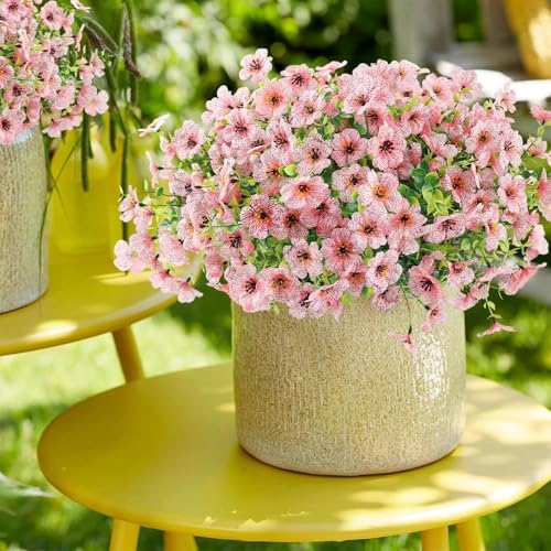 ATTGREAT Artificial Flowers for Outdoors UV Resistant, 24 Bundles(Pink)