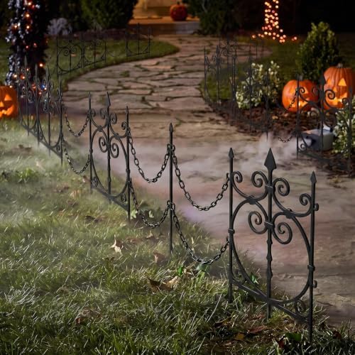 Yaocom 10 Pack Halloween Graveyard Fence, 23.6" x 15.8" Metal Garden Decor