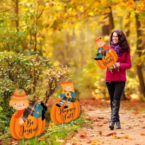3Pcs Fall Yard Signs Decorations Thanksgiving Pumpkin Yard Stakes Outdoor