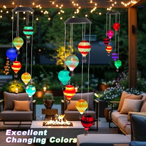 Solar Wind Chimes for Outside, Color Changing Hot Air Balloon Solar Lights