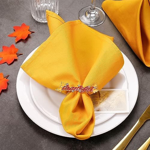 Thanksgiving Napkin Rings Set of 8, Thankful Napkin Rings with Words Metal Napkin Holders Gold Serviette Buckles for Thanksgiving Autumn Party Kitchen Dinner Table Decoration (Thankful)