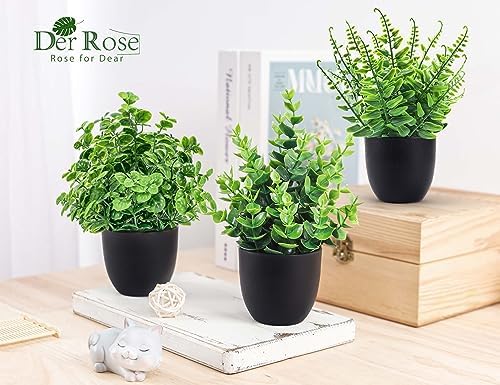 Der Rose 12 Pack Mini Fake Plants in Black Pots, 7" Bathroom & Desk Decor