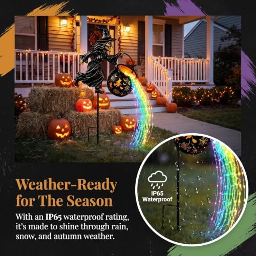 Halloween Witch Cauldron Garden Light Flying Witch Waterfall Stake (1PC)