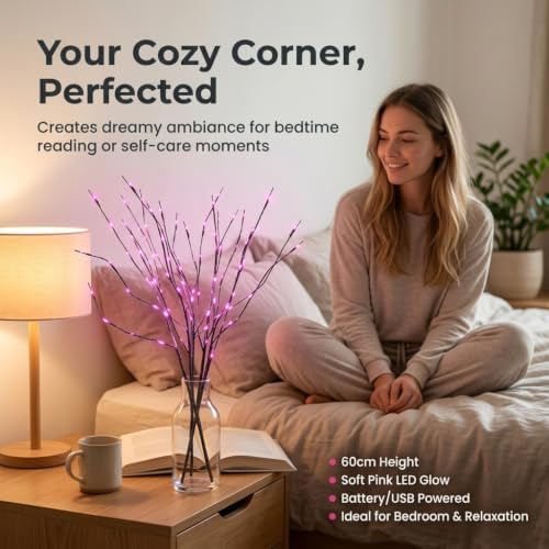 DK177 2Pack Led Branch Light Battery Operated Lighted Branch Vase Filler Willow Tree Artificial Little Twig Power Brown 30 Inch 20 LED for Home Romantic Decoration, 2Pack Redlight